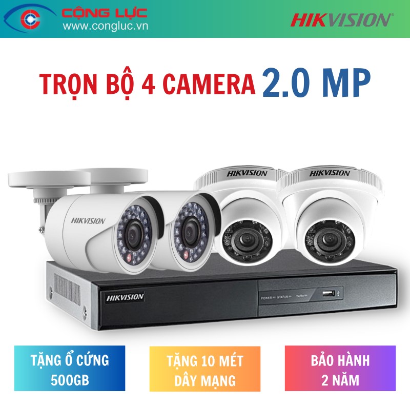 Trọn Bộ 4 Camera Hikvision 2 Megapixel