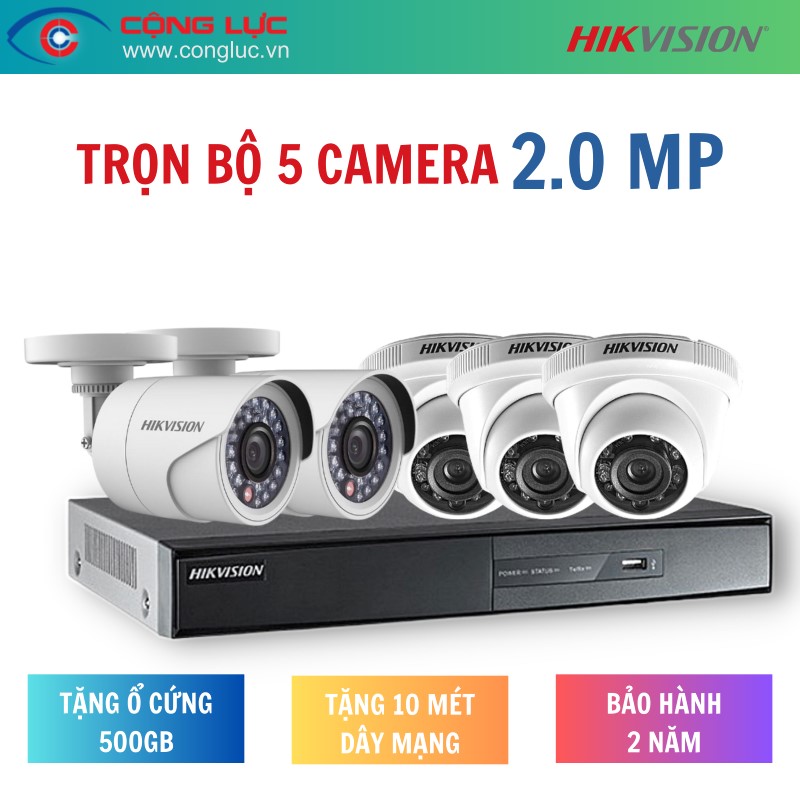 Trọn Bộ 5 Camera Hikvision 2 Megapixel