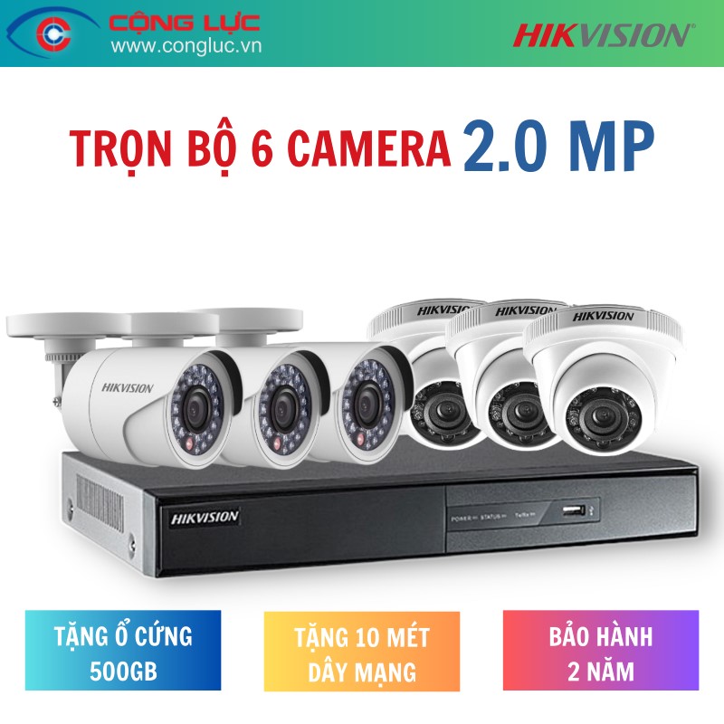 Trọn Bộ 6 Camera Hikvision 2 Megapixel