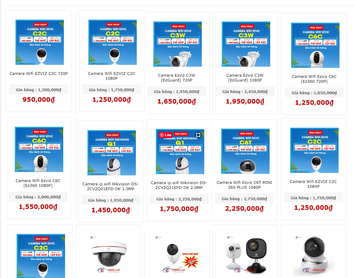 bảng giá camera ip wifi giá rẻ camerahaiphong.net