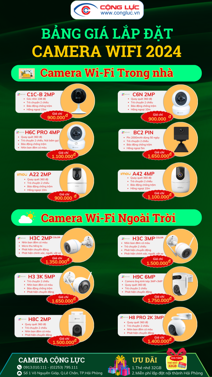 bảng báo giá lắp đặt camera wifi tại hải phòng giá rẻ nhất 2024