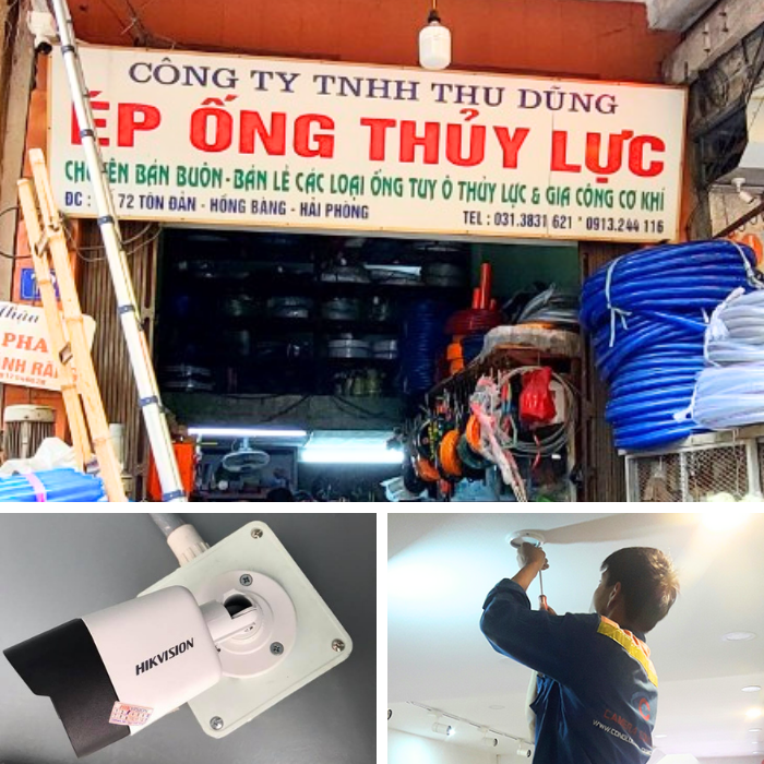 camera cộng lực lắp camera cửa hàng ống ép thuỷ lực thu dũng