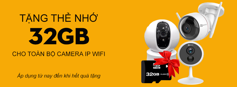 tặng thẻ nhớ 32gb cho tất cả camera wifi không dây