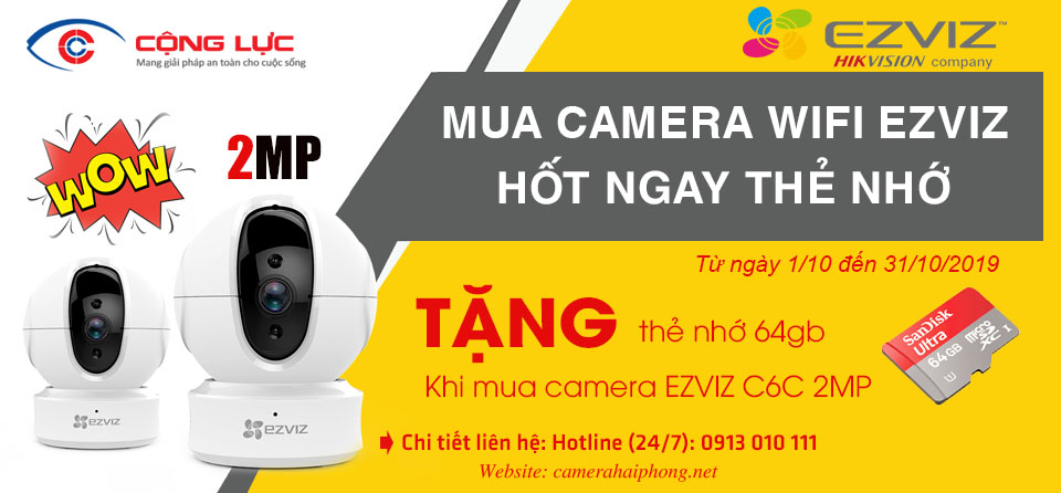 Khuyến mãi mua camera wifi ezviz c6c 2mp tặng thẻ 64gb