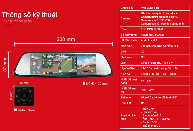 thông số kỹ thuật của camera hành trình vietmap g79