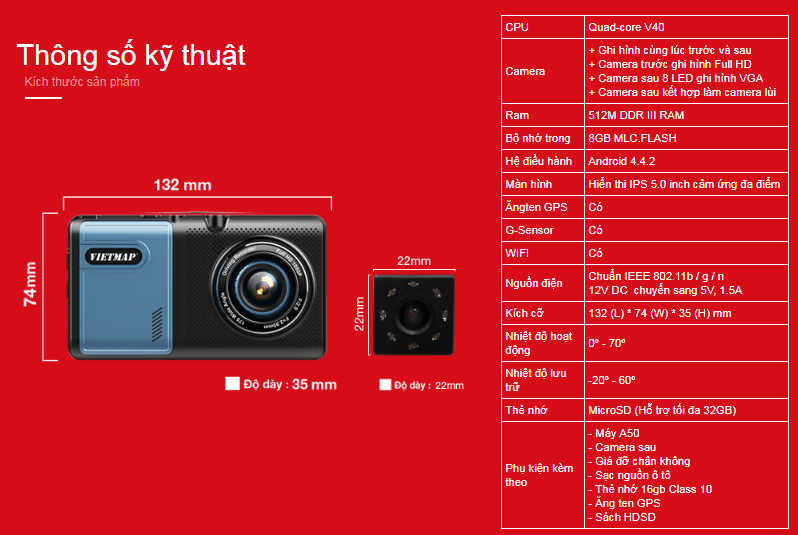 thông số kỹ thuật của camera hành trình a50