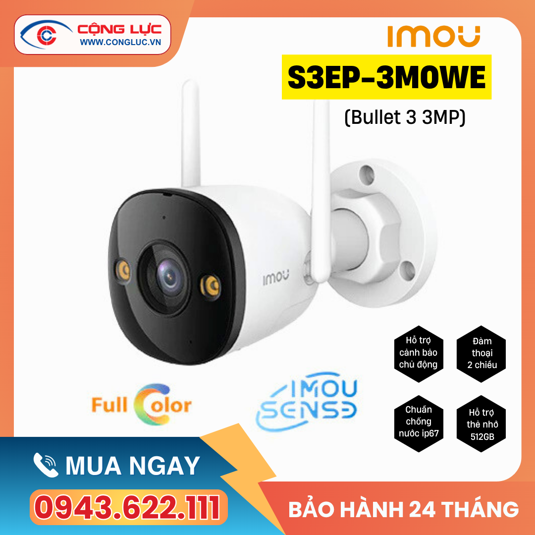 Camera Wifi Ngoài Trời Full Color iMOU IPC-S3EP-3M0WE (Bullet 3 3MP)