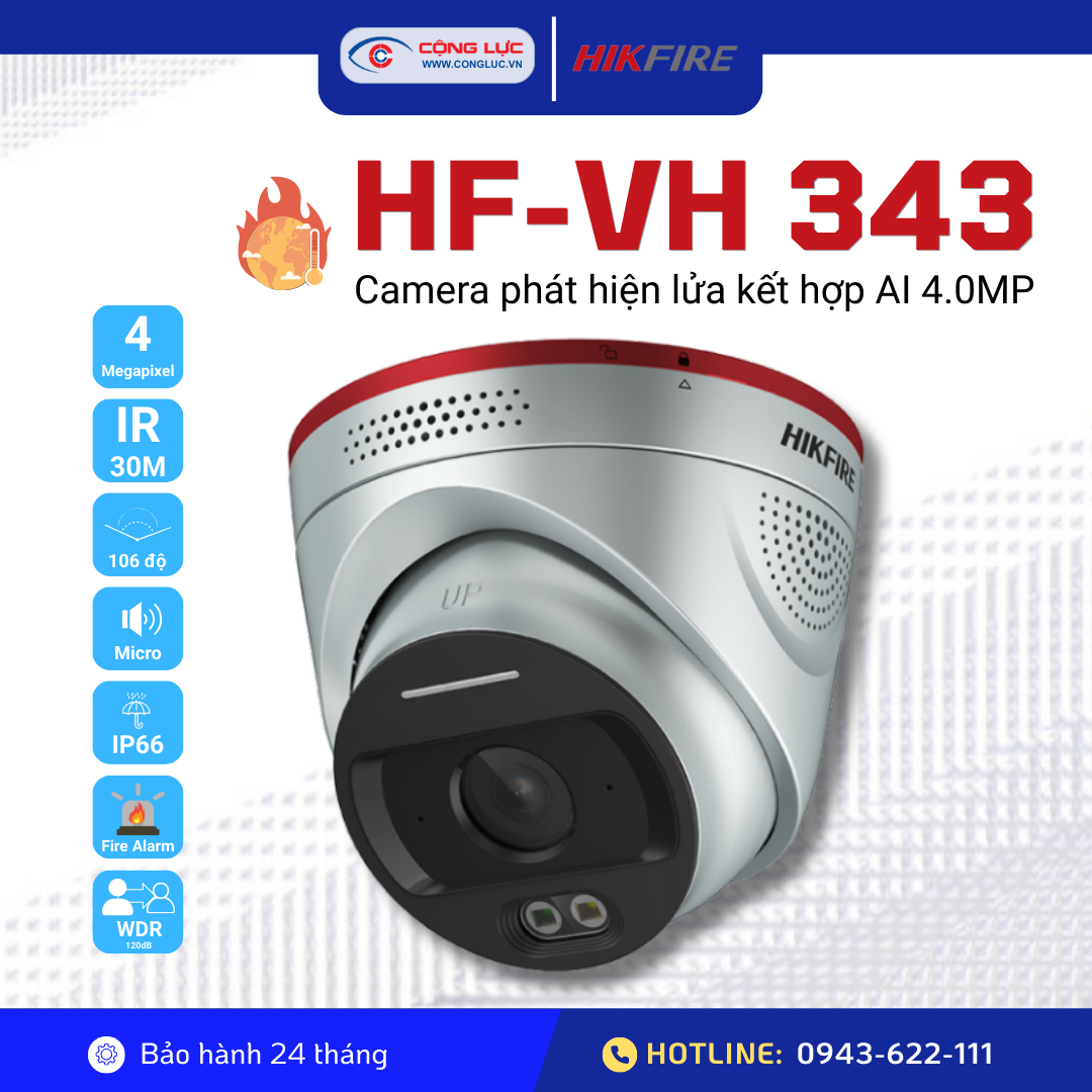 Camera phát hiện lửa kết hợp AI 4MP HikFire HF-VR343