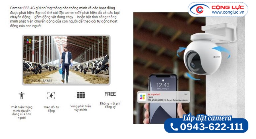 Camera Sim 4G Ezviz EB8 2K phát hiện chuyển động thông minh