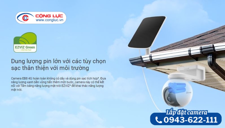 Camera Sim 4G Ezviz EB8 2K dung lượng pin lớn thân thiện môi trường