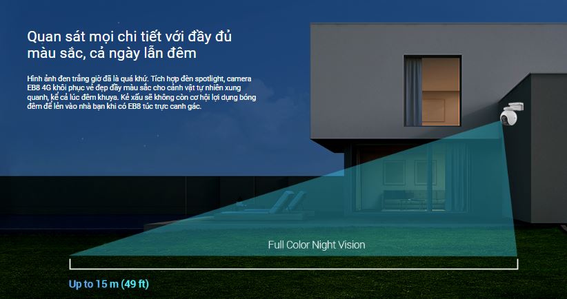Camera Sim 4G Ezviz EB8 2K hồng ngoại nhìn đêm xa 15 mét
