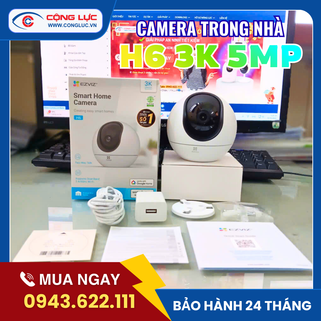 trọn bộ camera wifi Ezviz H6 3K 5MP chính hãng